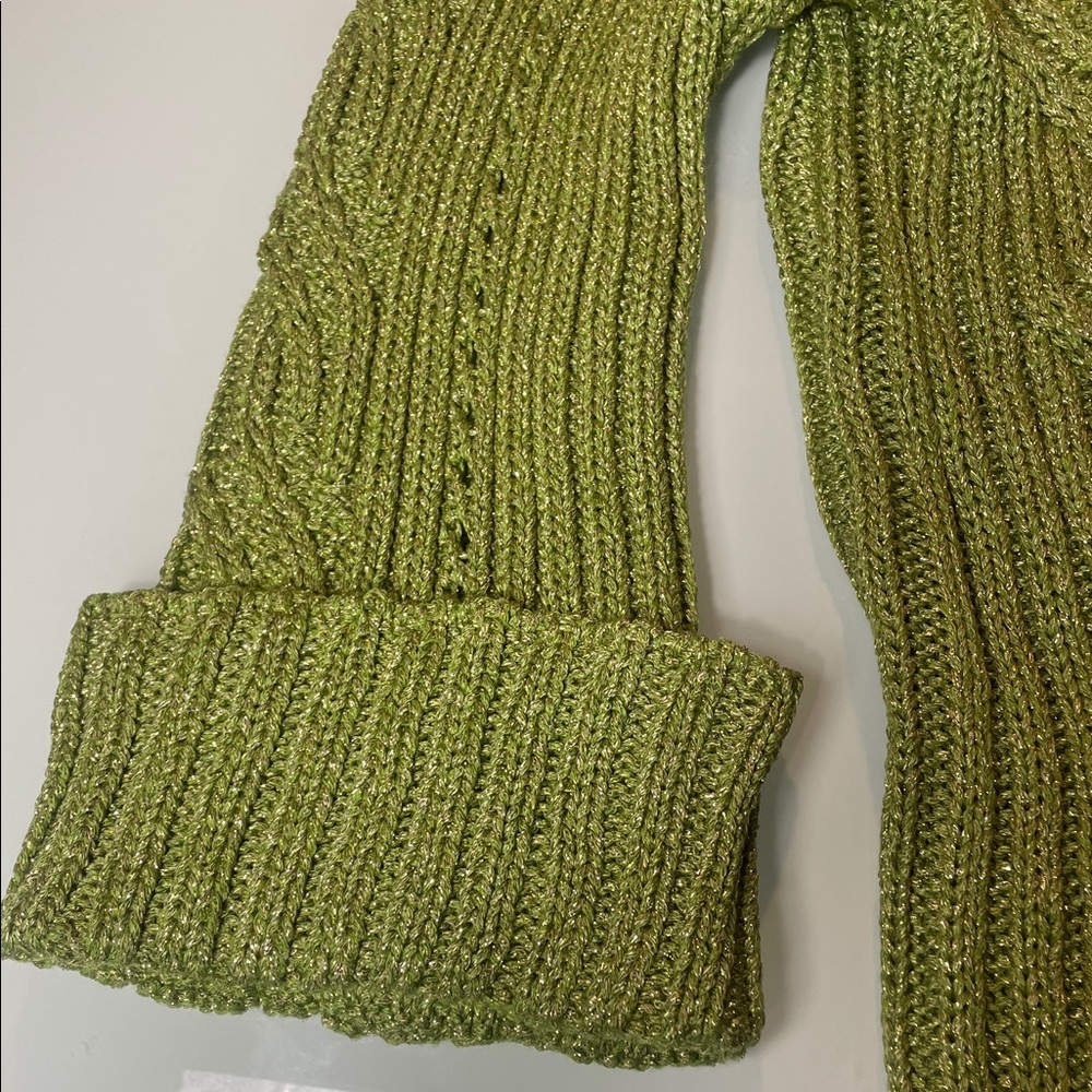 NKN Nekane Aisha Metallic Green Tie Front Cardigan Cuff Sleeve NWT Sz M/L - Picture 3 of 7